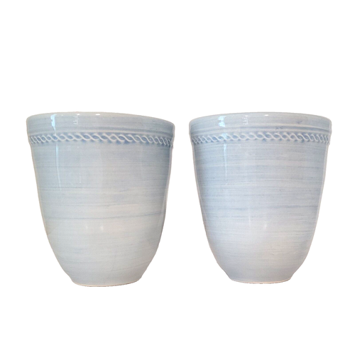 Juego de 2 tazas de café de loza Cremieux blanco azul hechas a mano en Portugal - Imagen 6 de 12