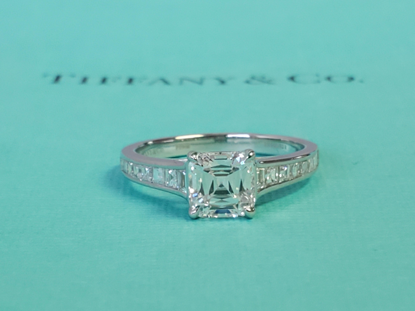 Tiffany & Co. Platinum Legacy Cushion 1.56tcw G VVS2 Tapered Diamonds Rare!