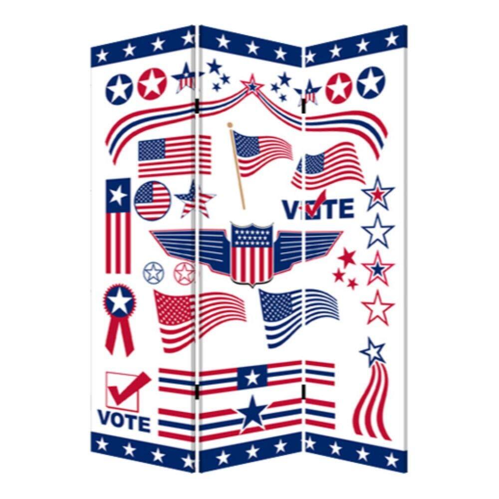 72 Сине-белая полотняная складная перегородка из трех панелей разделяющая комнату 133690₽