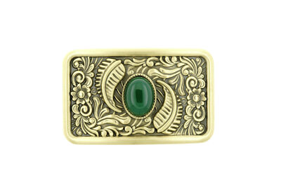 Western Flower Pattern with Green Stone Rectangle Solid 