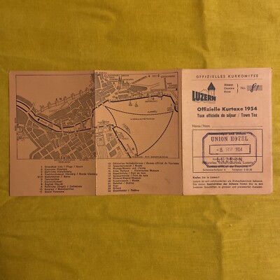 Luzern Hotelzimmer Eckdaten Leflet 1954 mit Karte von Luzern Schweiz