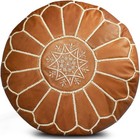 Brown Boho Round Unstuffed New Leather Moroccan Pouf Handmade