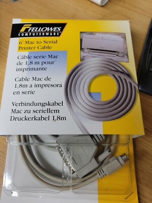 NEW Fellowes 6ft Mac to Serial Printer Cable MinDin8M - DB25M - See Pictures