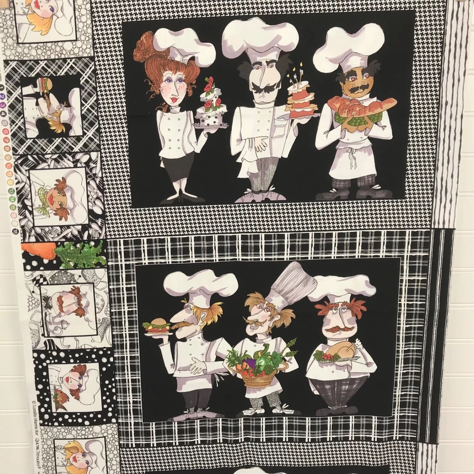 Paneles de tela de algodón LORALIE HARRIS 35" QUÉ CHEFS DE COCINA RARO hombres/mujeres Foto 2 de 4