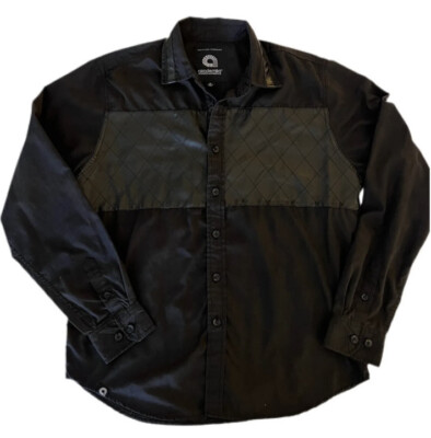 Akademiks Men Long Sleeve Dress Shirt Black With Pleather Button Up  Size M