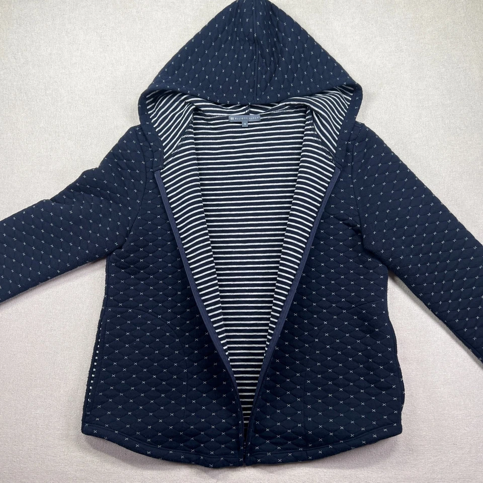 Chaqueta Elliott Lauren Mujer M Azul Marino Blanco Geo Estampado Forrada Capucha Cremallera Completa Hecha en EE. UU. Foto 3 de 4
