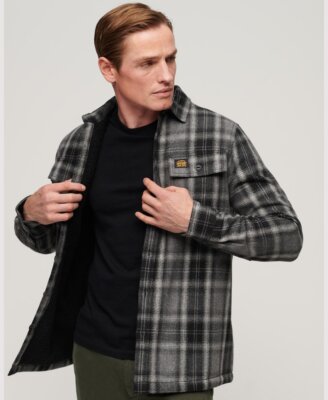 Superdry Mens Wool Miller Overshirt Roderick Grey Check Wool Blend