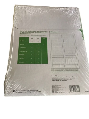 Carpeta de archivos láser/inyección de tinta OfficeMax etiquetas 2/3" X 3 7/16" 1500 etiquetas blanco brillante - Imagen 4 de 5
