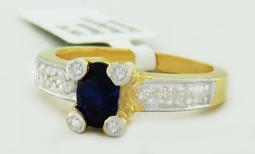 GENUINE 0.78 Cts BLUE SAPPHIRE & DIAMONDS RING 10k GOLD ** Free Certificate ** - Picture 2 of 5