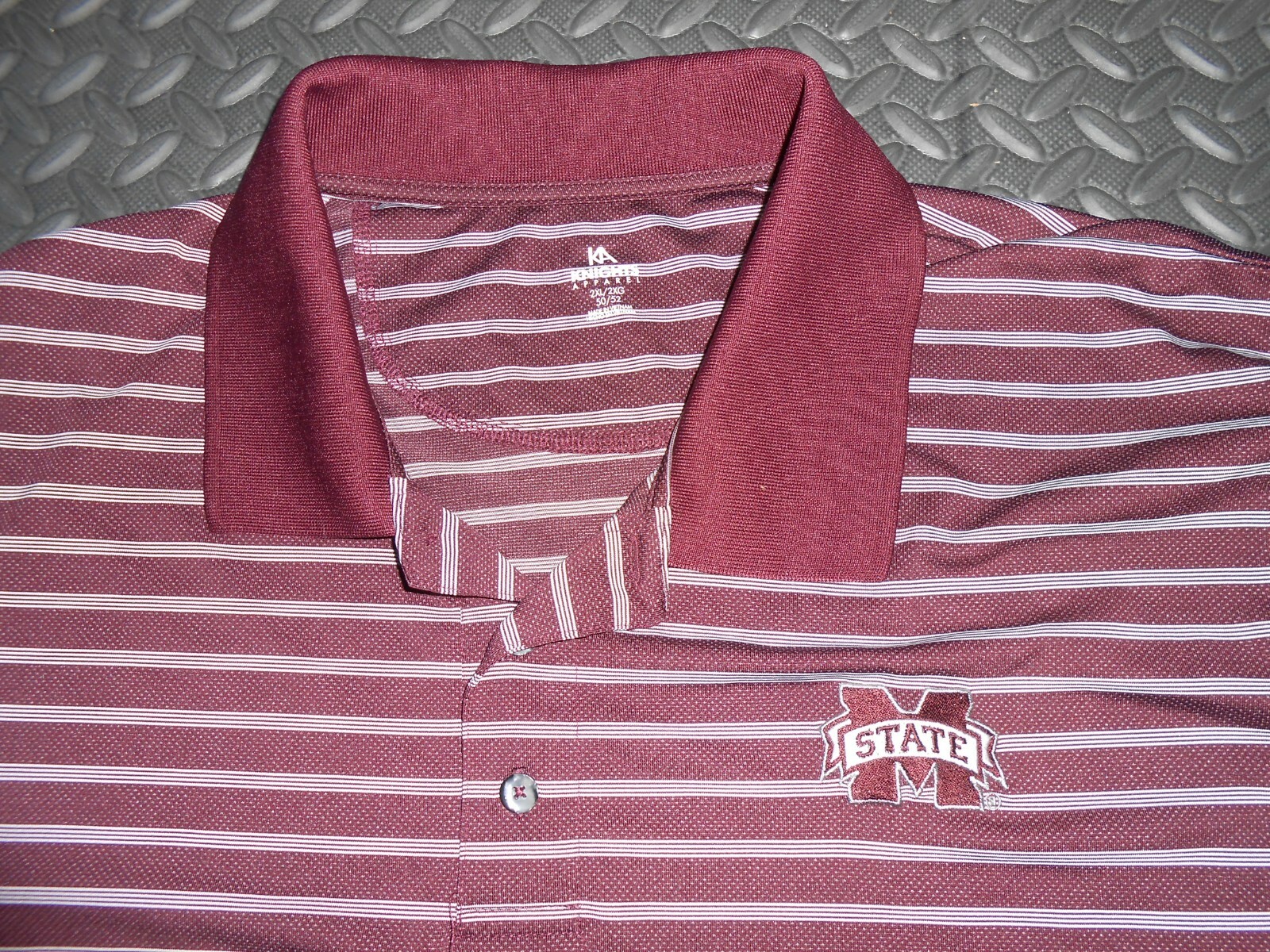 M STATE UNIVERSITY POLO SHIRT MAROON & WHITE STRIPES VERY GO