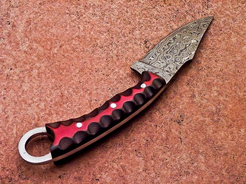 CUSTOM HAND FORGED DAMASCUS STEEL 9" SKINNING HUNTING KNIFE, SHEATH - WD-8530 - Picture 5 of 9