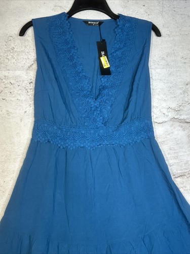 Allegra K Women's Casual Sleeveless V Neck Lace Trim Tiered Midi Tank Sundresses - Bild 3 von 7