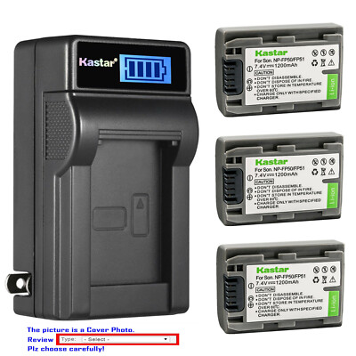 Kastar Battery LCD Wall Charger for Sony NP-FP50 BC-TRP/TRH/TRV BC-VH1 AC-VQH10