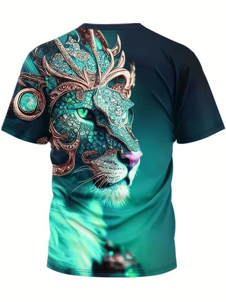 Verde Rey Hombres Camisetas Moda Abstracto Verde Rey León Casual Manga Corta ...
