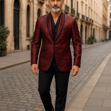 Men  s Vintage Brocade Smoking Jacket Red Medium