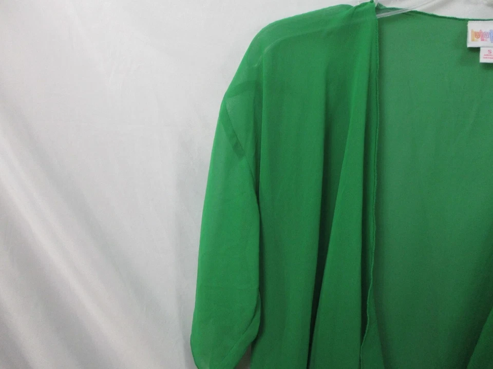 Nuevo chal envolvente Lularoe para mujer pequeño verde manga corta borlas transparentes poliéster Foto 4 de 4