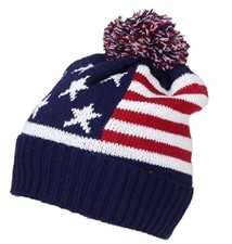 Patriotic American Flag Stocking Cap Watch POM Beanie Knit Winter Stocking Hat