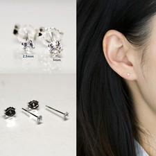 5A Cubic Zirconia earring 2.5mm 3mm White Tiny stud 925 Sterling Silver CZ
