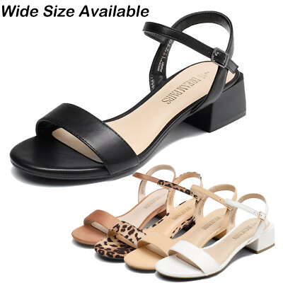 Women Classic Heeled Sandals Low Block Chunky Heels Wedding