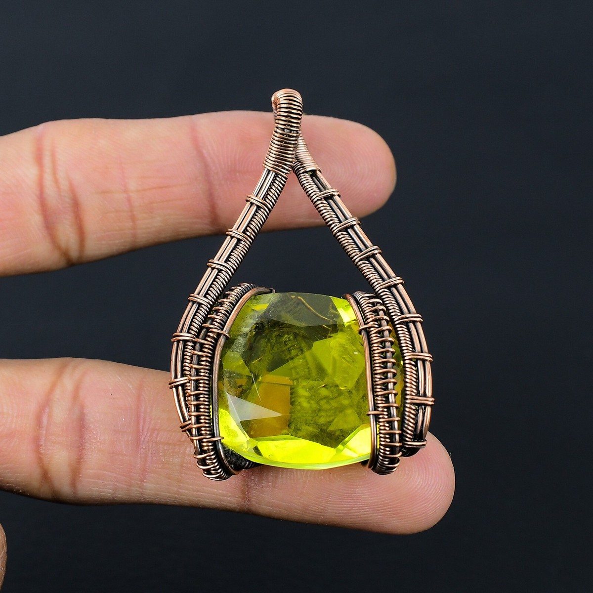エビラ　CCP Beautiful Lemon Topaz Gemstone Handmade Copper Wire Pendant