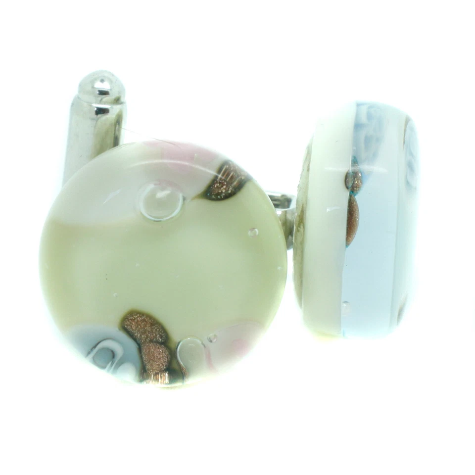 Murano Glass Cufflinks Circular White Brown Pink Venice Wedding - Image 3 of 4