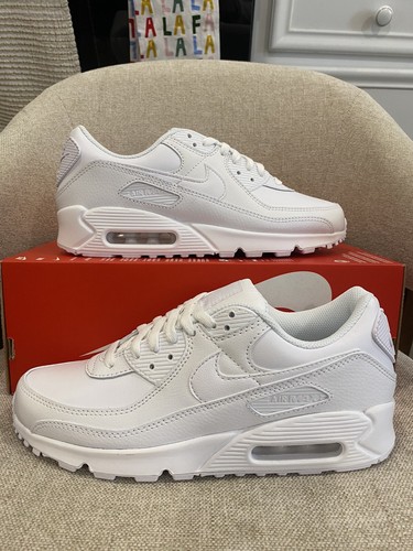 Men's Size 8.5 Nike Air Max 90 LTR Leather Triple White Women's 10  CZ5594-100 | eBay