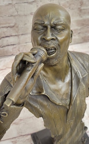 Jazz Band Musician Singer, African American Art Bronze Marble Base Statue Decor - 第 6/10 張圖片