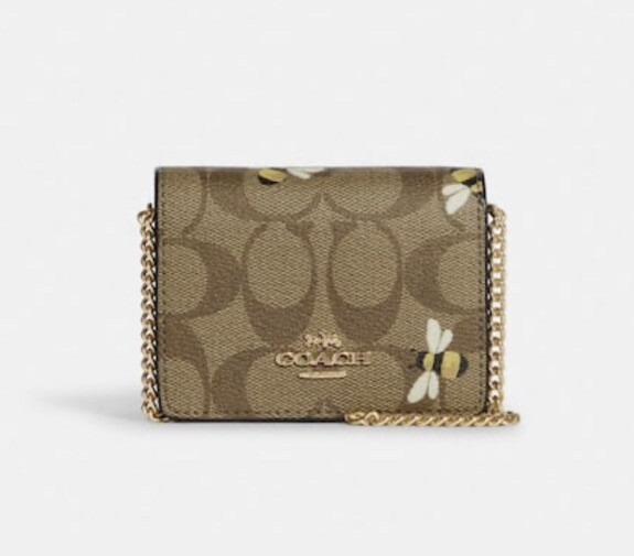 NWT Coach Mini Wallet On A Chain In Signature Canvas With Bee