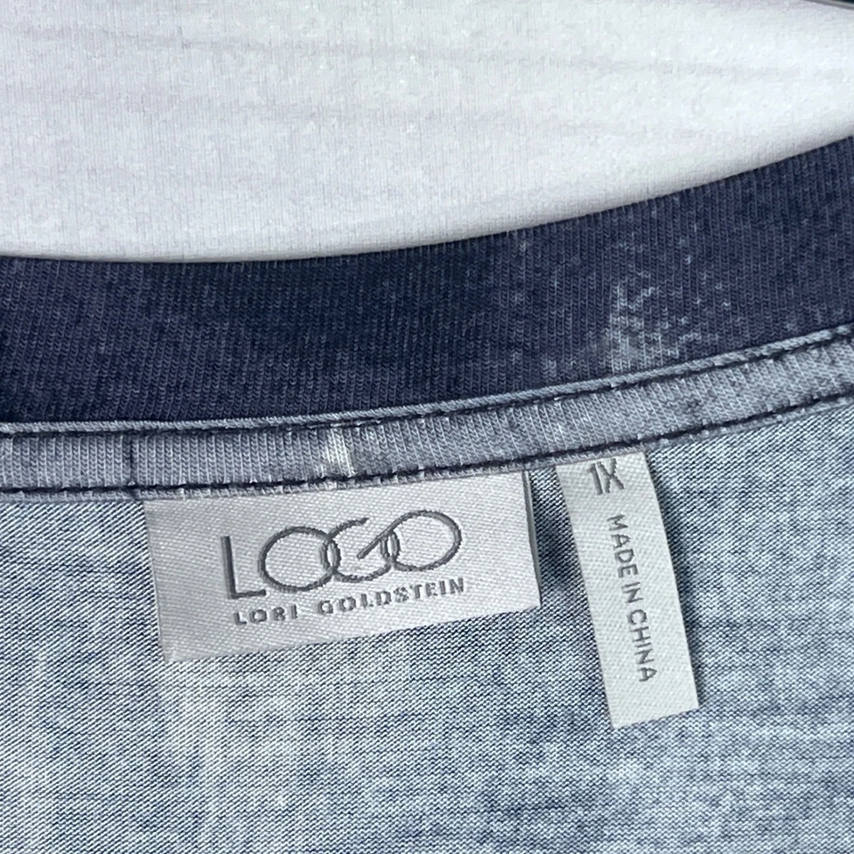 LOGO by Lori Goldstein Top Mujer 1X Camiseta Negra Estampada Manga Larga Bolsillos Foto 3 de 4
