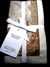 WILLIAMS SONOMA TRADITIONAL HORSES AUTUMN PASTURE NAPKINS 100% LINEN ITALY 4 NWT