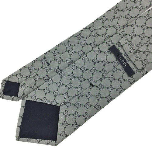 GUCCI Rare tie Gray all-over pattern silk from japan J3260 - Picture 17 of 24
