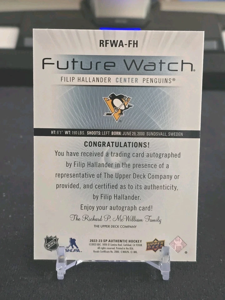 2022-23 Upper Deck SP Authentic Future Watch Auto Filip Hallander #RFWA-FH /699  - Image 4 of 4