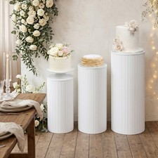 Cake Pedestal Stand Set Of 3 White Metal Ruffle Wedding Centerpiece Display Tall