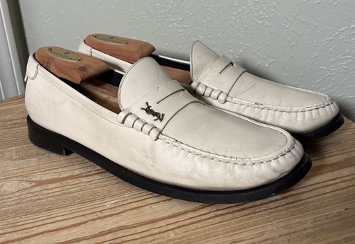 Saint Laurent YSL Le Loafer Pearl White Penny Loafers Mens 42.5 / US 9.5 - $1650