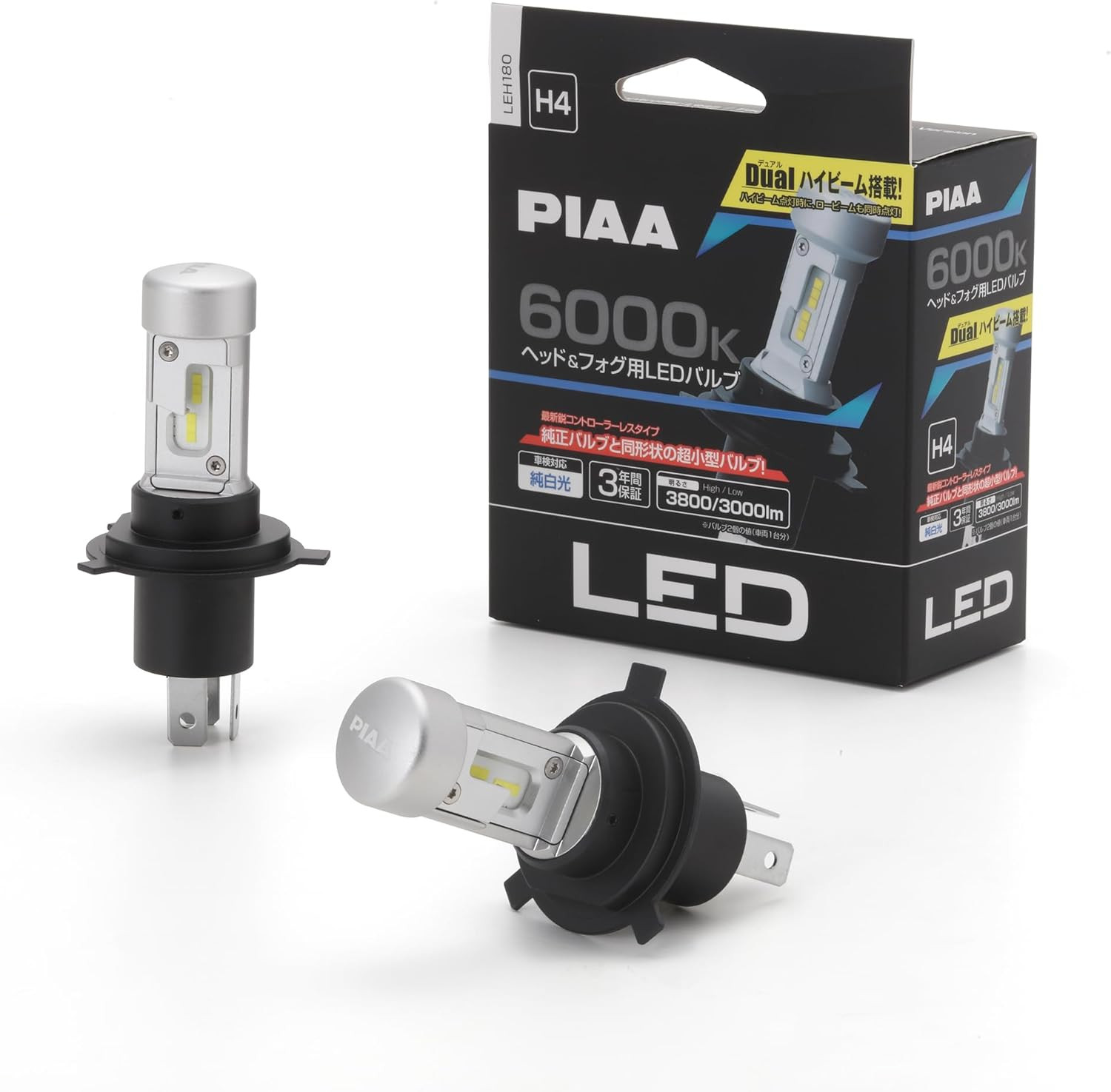 PIAA LEH180 LED Headlights Bulb H4(9003) 12V 18W/18W 6000K 3800lm/3000lm