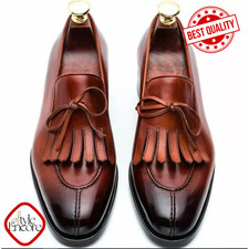 Artisan Men  s Brown Leather Kiltie Tassel Loafers  Slip-On Dress Shoes  Custom