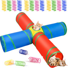 Cat Tunnel 4 Way Collapsible, Interactive Cat Toys for Indoor Cats, 12 PCS Cat S