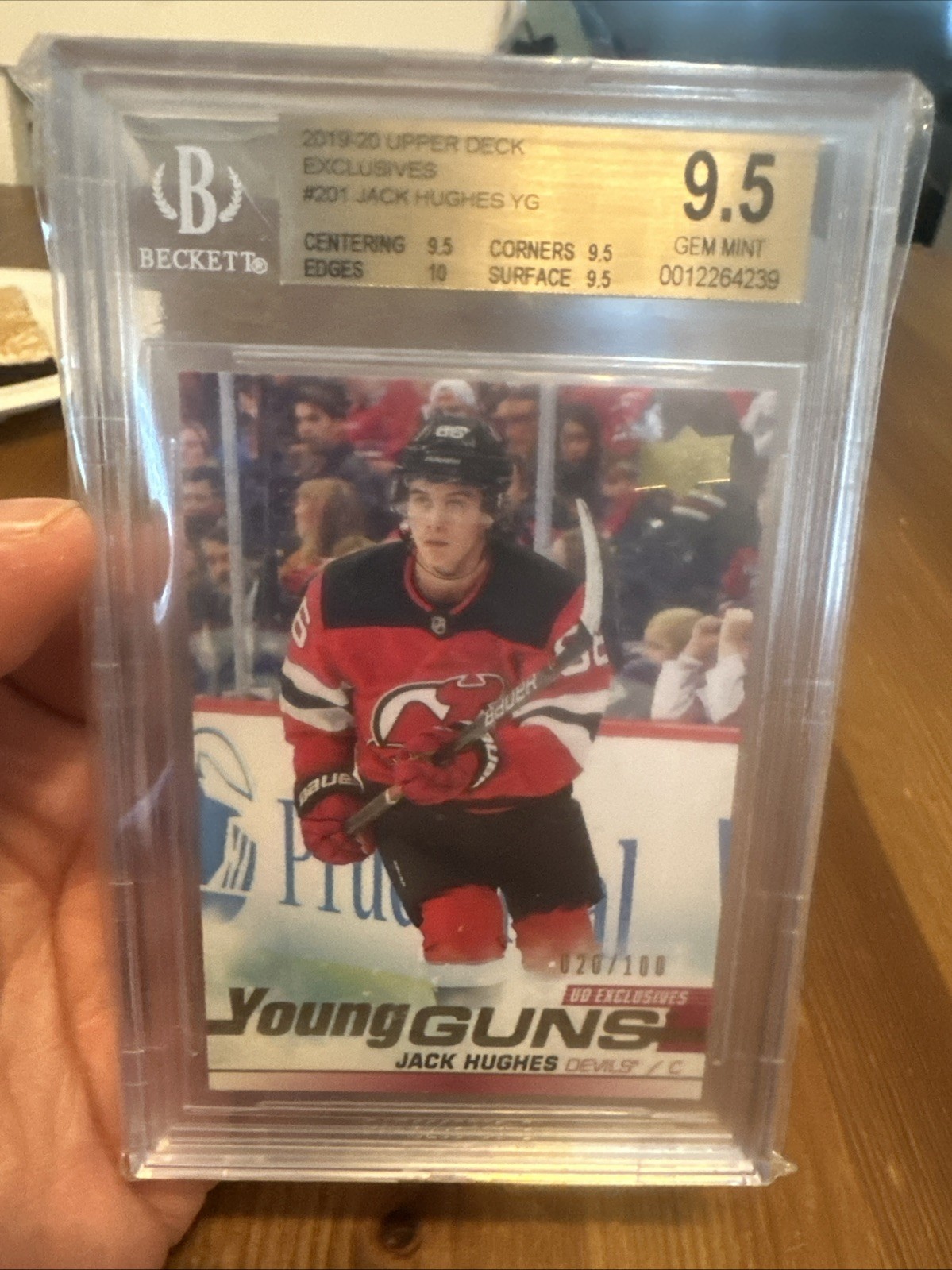 2019-20 Upper Deck Jack Hughes Young Guns Exclusives #201   020/100 Beckett 9.5