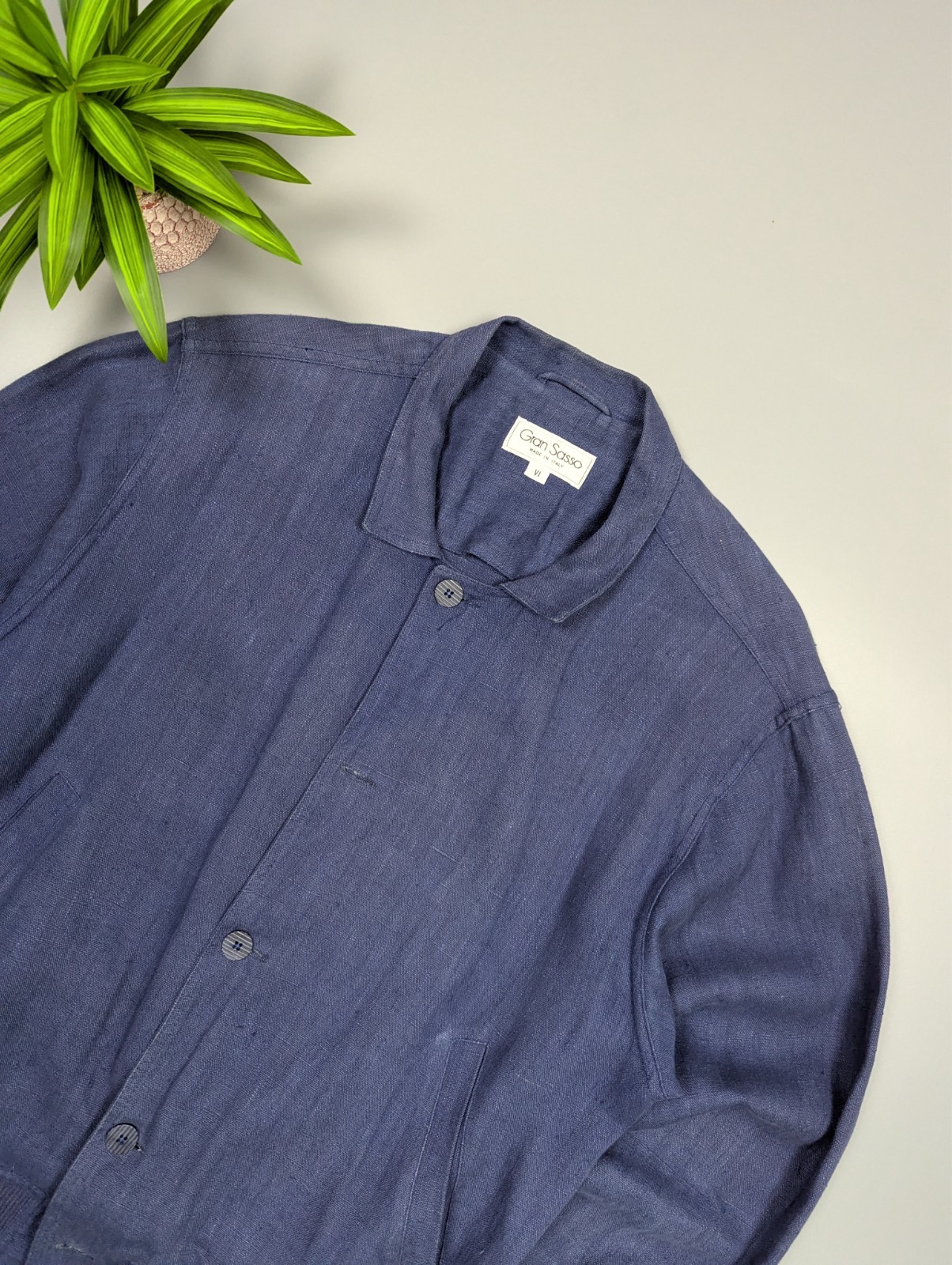 Gran Sasso Vintage Rare 70s Linen Bomber Jacket Boxy Fit Faded Blue Italy L/XL image 6