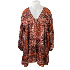 Boohoo Women Multicolor Scarf Paisley Print Long Sleeve Swing Mini Dress Size 16
