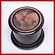 VTG Stamp Dispenser World Map Metal Desktop Office Roll Holder Globe Copper