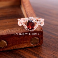 Natural Garnet Ring, 925 Sterling Silver, Anniversary Gift Ring, Halo Ring
