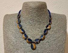 Vintage Modernist Necklace Blue Saphire Cobalt glass,1970's 44cm
