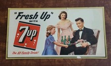 1951 7 Up Advertising Sign Fresh Up Litho Cardstock Store Display 21x11"