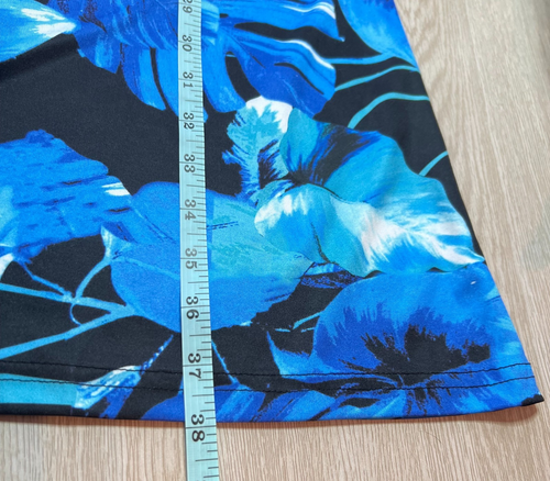 Tango Mango Size XL Shift Dress Blue Tropical Leaf Stretch Round Neck Sleeveless - Picture 13 of 14