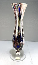 Victor Alexander Handblown Confetti Swirl Stretch Art Glass Vase 12"