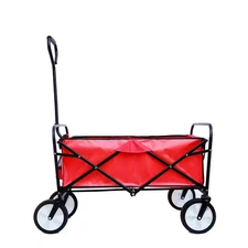 3.6 Cu. Ft. Red Metal Garden Cart, Shopping Folding Wagon