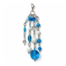 Blue White Beaded Bag Charm Keychain Zipper Pull Purse Charm Coastal