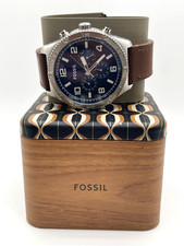 FOSSIL Men's Brox Multifunction Brown Leather Watch 50mm Blue BQ2799