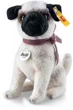 Steiff Lielou Pug Stuffed Animal 15cm Wool Lavender Ribbon Used
